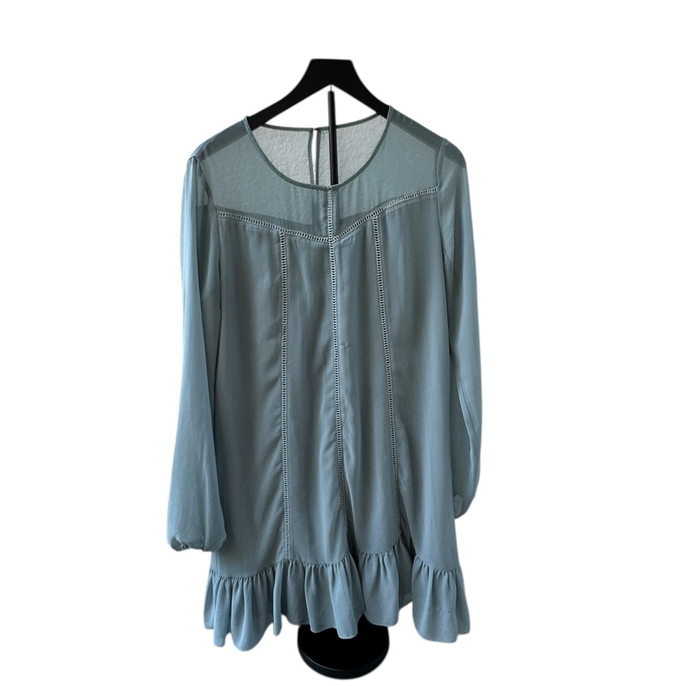 BCBGGeneration Gray Blouse Women’s L Sheer Lined Long Sleeve Ruffle Hem - Picture 3 of 9